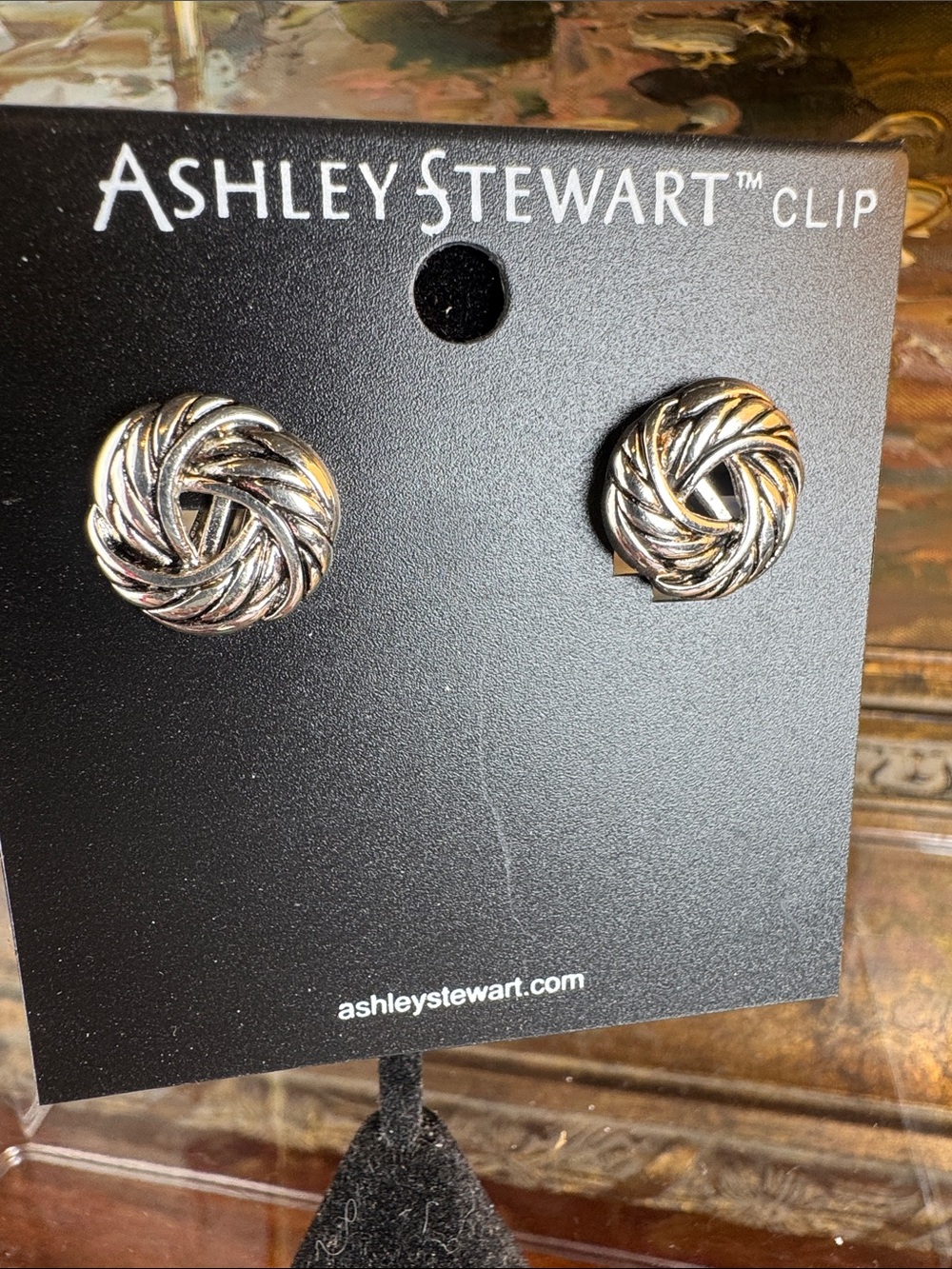 0716-Ashley Stewart Silver Twisted Knot Clip-On Earrings